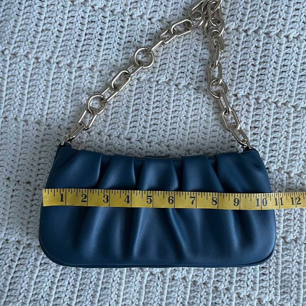 A New Day Teal and Gold Baguette Evening Shoulder Bag With Chain Handle - Picture 8 of 9